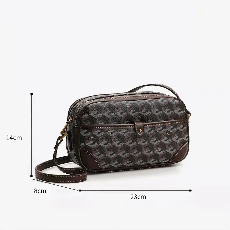 Monogram Camera Bag Small Square Retro Leather Trim Women's Crossbody Purse
