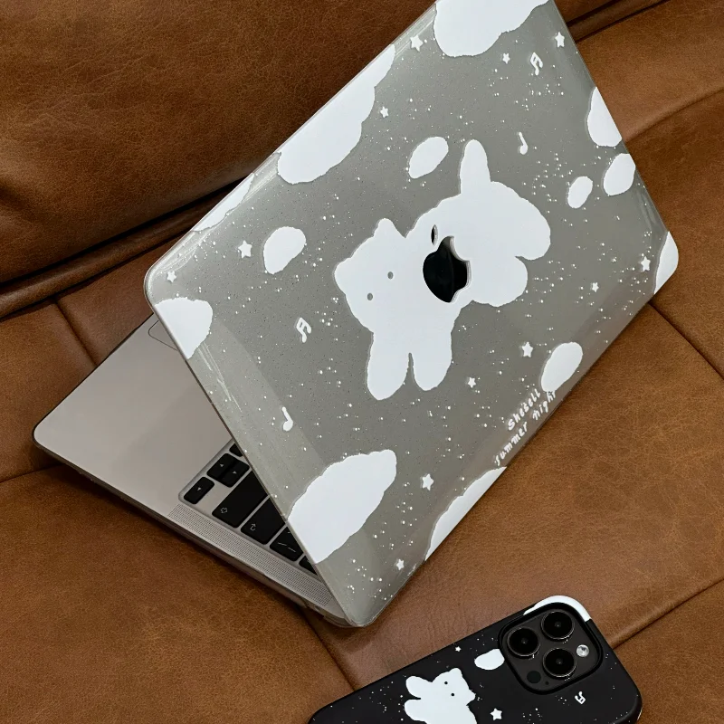 

White Cat Kitten Cloud Crystal Laptop Case For Macbook Air 13.6 M4 NEO 15 M3 Hard Cover For Mac Book Pro 13 M1 M2 14 M4 M5 16
