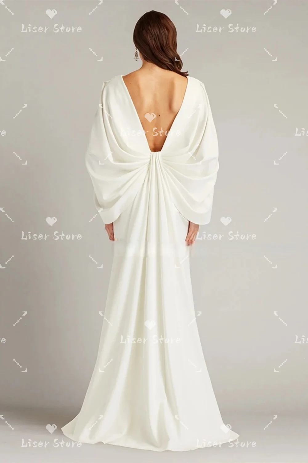Liser Customized White Boat Neck Split Cape Sleeve Mermaid Maxi Dress Solid Smooth Fabric Slim Fit Elegant Gala Formal Gown 2026