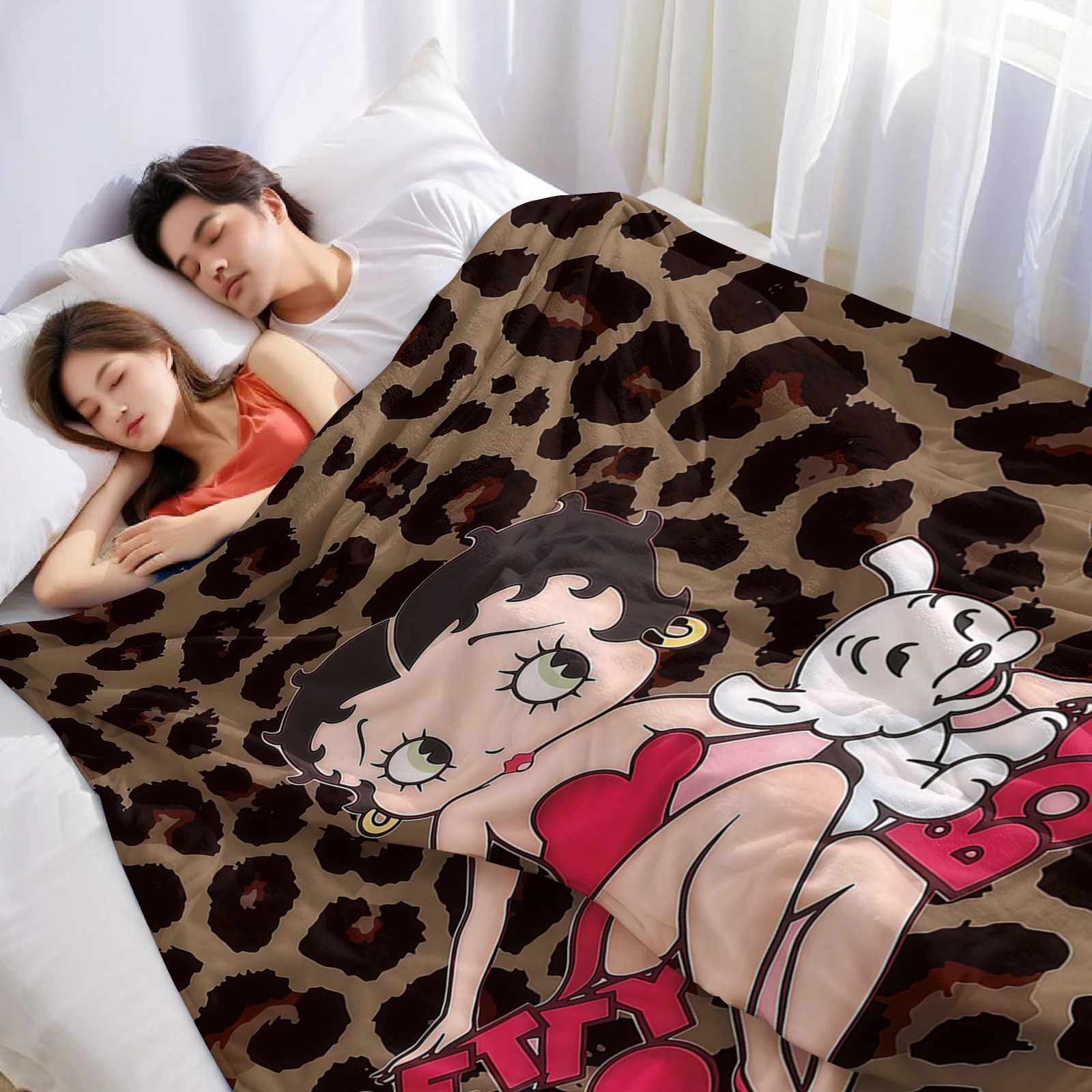 Cartoon B-BettyS BoopS Ultra Soft Sherpa Fleece Blanket Fluffy Warm Halloween Cozy Throw for Sofa Couch Bedroom Gift All season