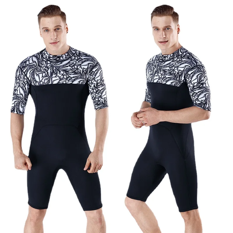 2mm Neoprene Wetsuit Men Short Sleeve One Piece Set Sunproof Diving Suit for Surfing Spearfishing Snorkeling Keep Warm Swimsuit