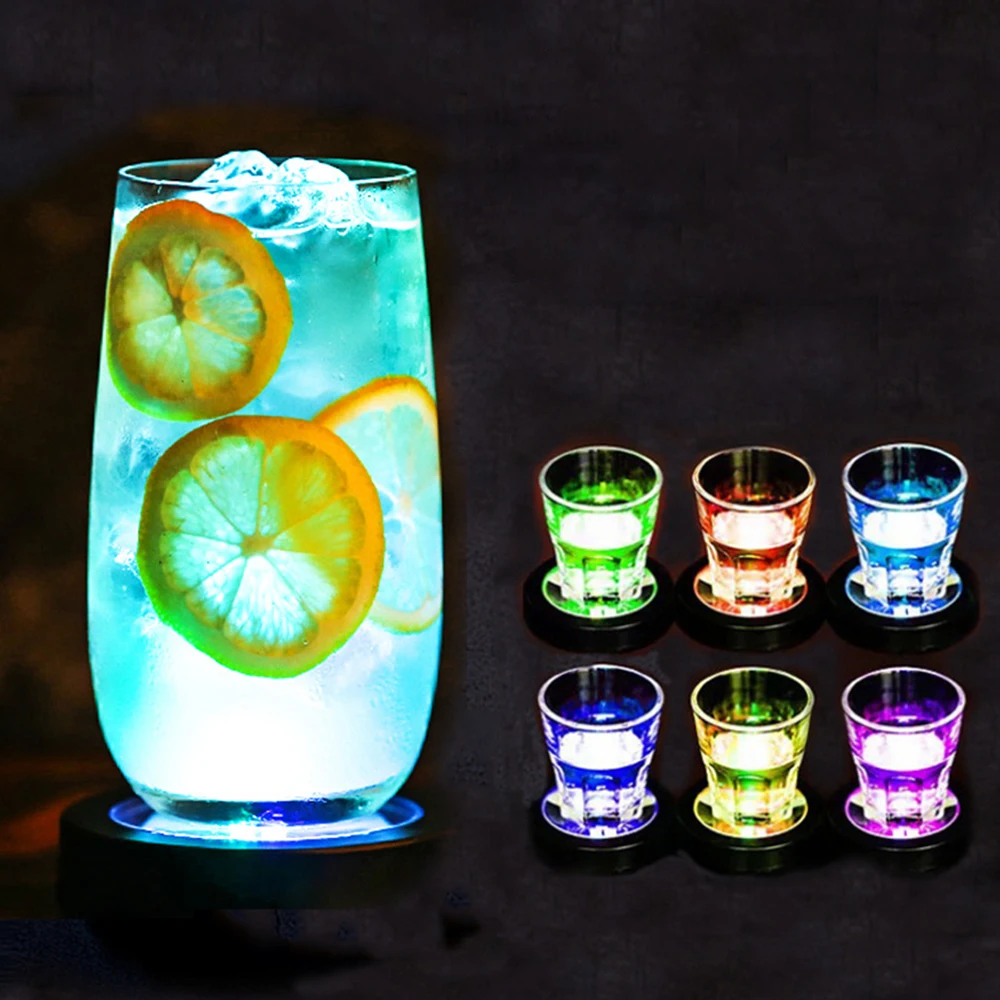 6-1pcs LED Bottle Coaster Lights Super Bright Drinking Cup Mat Lamp for Wedding Home Party Vase Cocktail Cups Atmosphere Decor