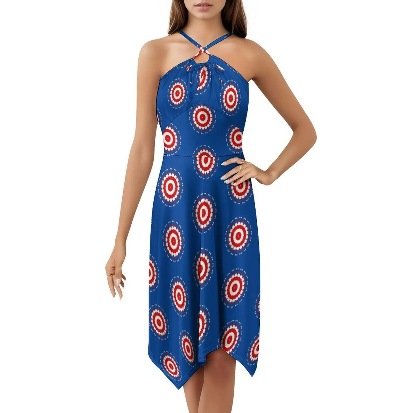 Patriotic Star Women's Elegant Party Dress A-Line Dress With Short/Long/Sleeveless Options Patriotic Star Red White Blue Star