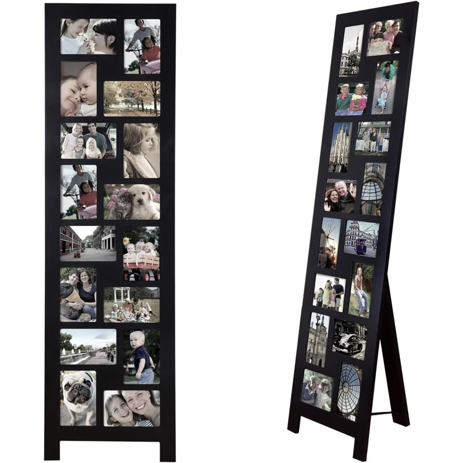 4 by 6 Inch 16 Openings Black Wood Hinged Folding Partition Screen-Style Collage Picture Photo Frame Floor Standing