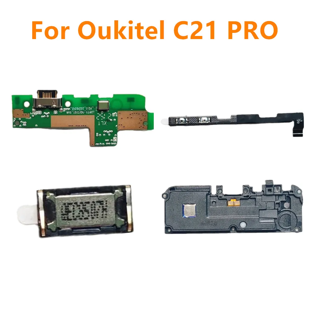 For Oukitel C21 PRO Cell Phone Inner Loud Speaker Buzzer Ringer+USB Board Charging Dock+Power Button FPC Cable+Earpiece Receiver