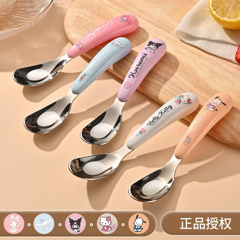 

Sanrio Hello Kitty Sus 304 Cartoon Eatingspoon Kawaii Anime Household Childrencomplementary Food Spoon Kuromi Student Tableware