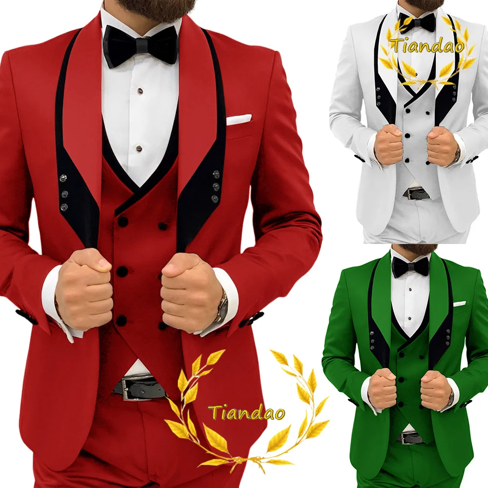 Men\'s Suit Wedding Jacket Pants Vest Bow Tie 4-Piece Set Formal Party Dress Fashion Tuxedo for Male costume homme