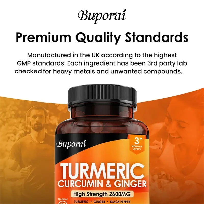 3-in-1 Turmeric Ginger & Pepper 2600 Mg - Contains Ginger Root Curcumin Black Pepper, for Joint, Digestive & Immune Support