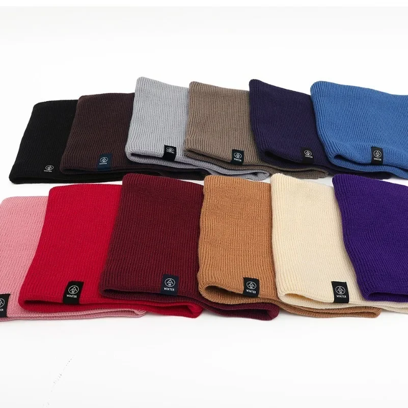 Fleece Neck Warmer Winter Plush Solid Color Knitted Neck Scarf Ring Unisex Outdoor Warm Windproof Neckerchief Scarves Collar