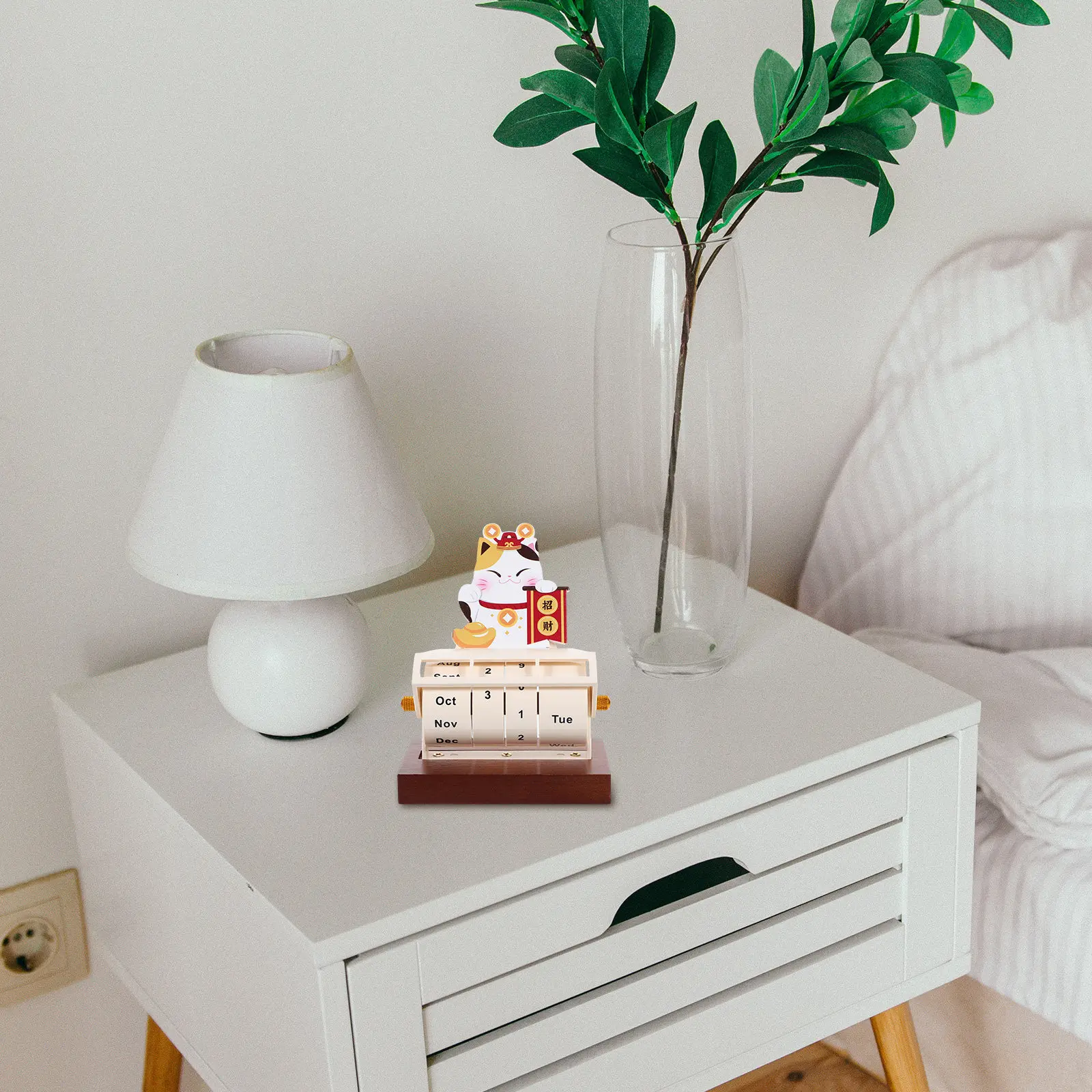 

Natural Wood Perpetual Calendar Tabletop Standing Desk Calendar Rotatable Date and Month Blocks Home Office Decorative Household