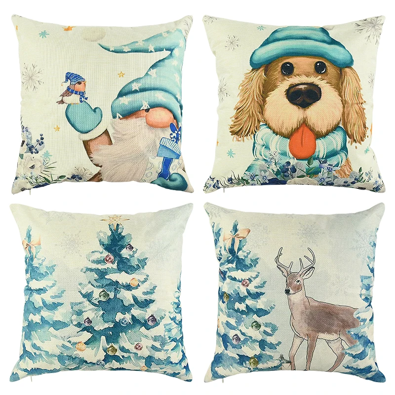 

Merry Christmas Linen Pillowcase Santa Claus Snowman Elk Cushion Cover Winter Christmas Party Home Sofa Decor Throw Pillow Cover