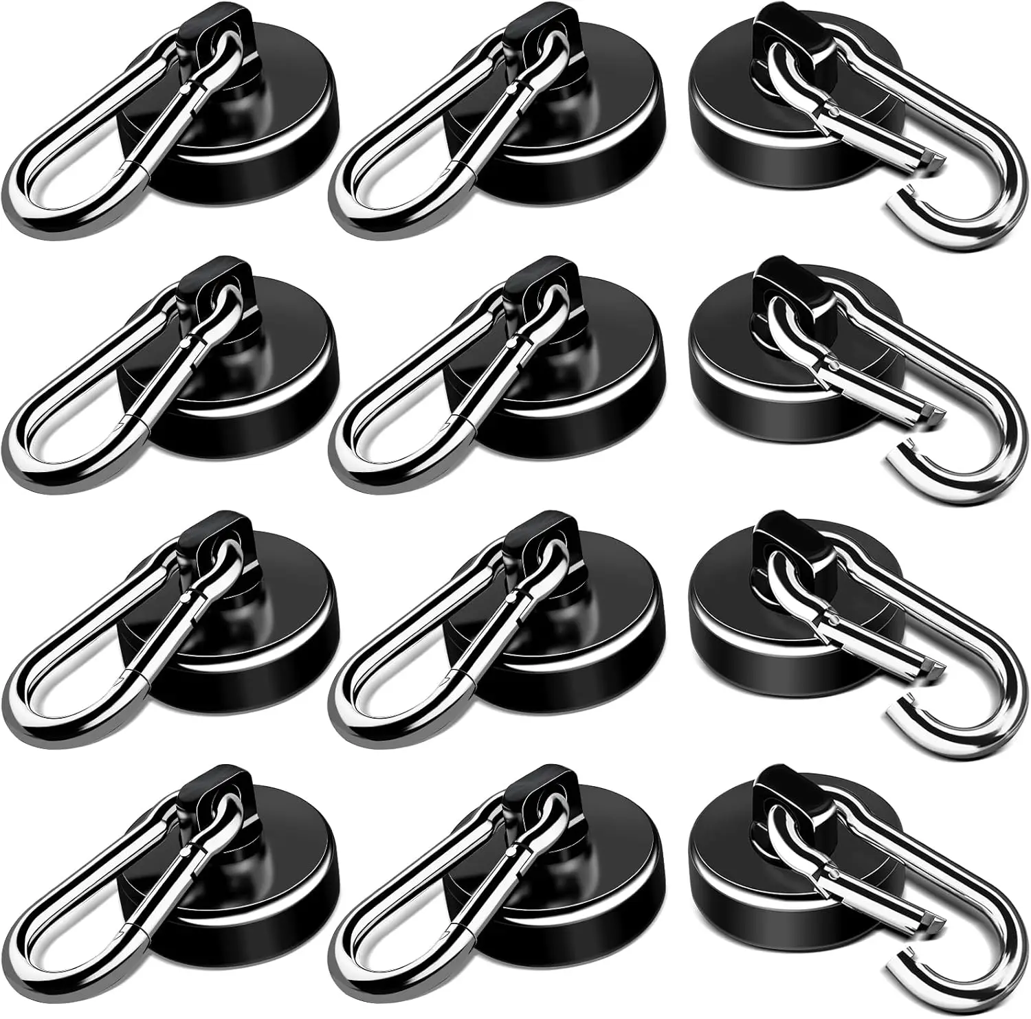 

Magnetic Hooks Heavy Duty 70LBS with Carabiner, 12 Pack Strong Neodymium Magnets for Hanging Kitchen Grill Refrigerator