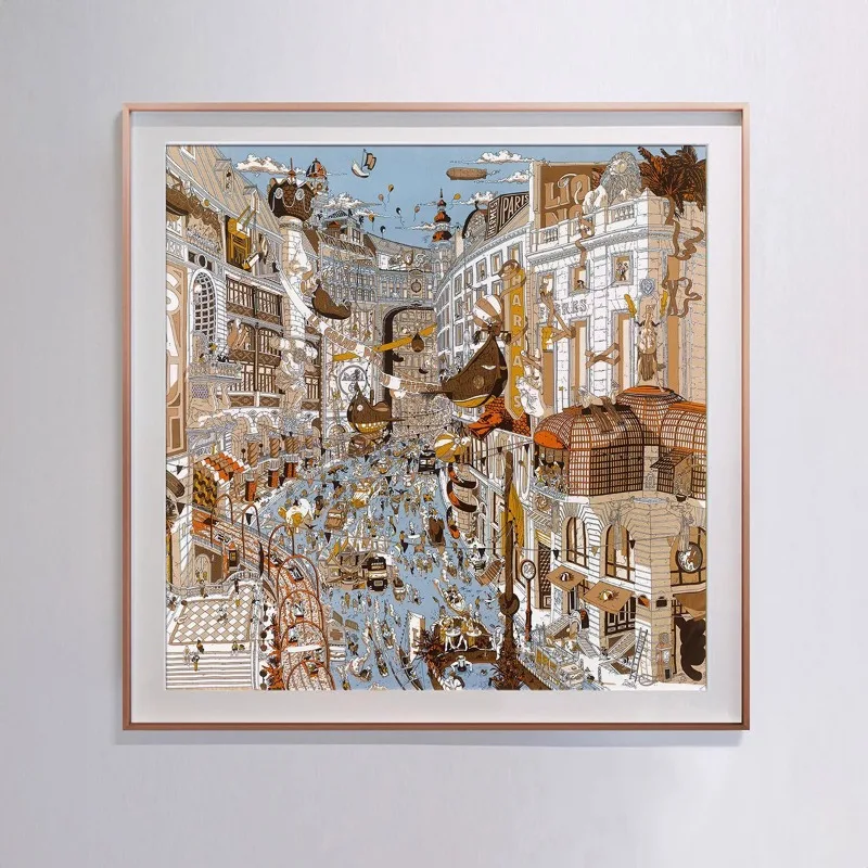 Silk scarf decorative painting light luxury modern simple living room dining side cabinet entrance hanging painting Fubao Street