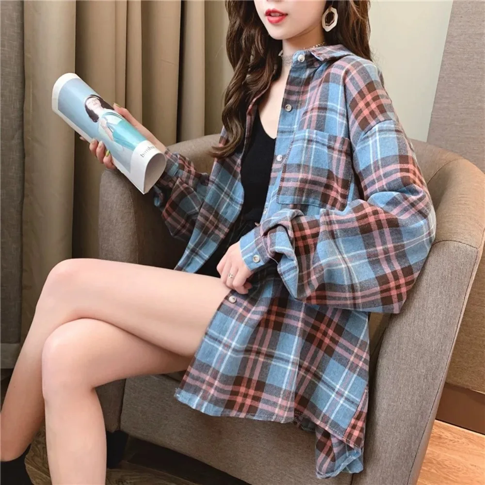 Loose and comfortable Retro Women\'s Plaid Blouse Long Sleeve Check Shirt Female Basic Cheap Women\'s Korean Fashion Clothes