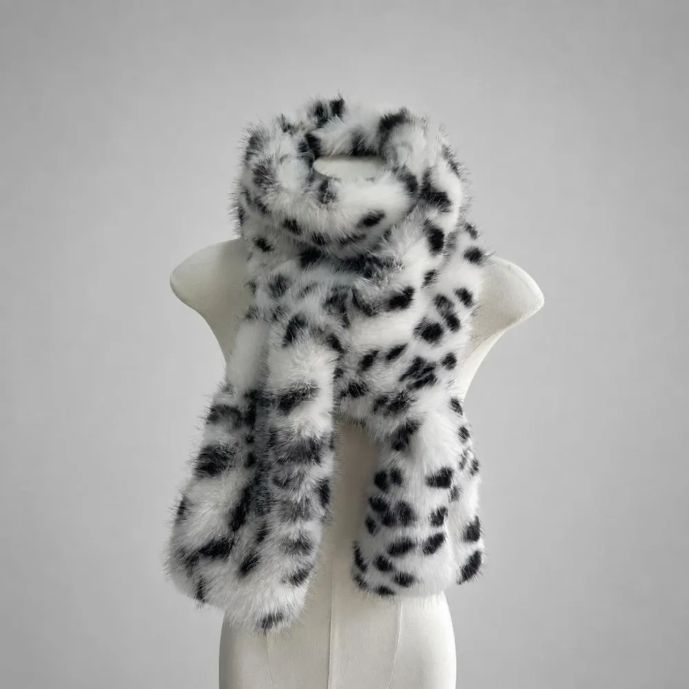 Fashion Thickened Scarf Lengthened Warm Lining Long Fur Scarf Soft Faux Fur Shawl Leopard Print Scarf For Women