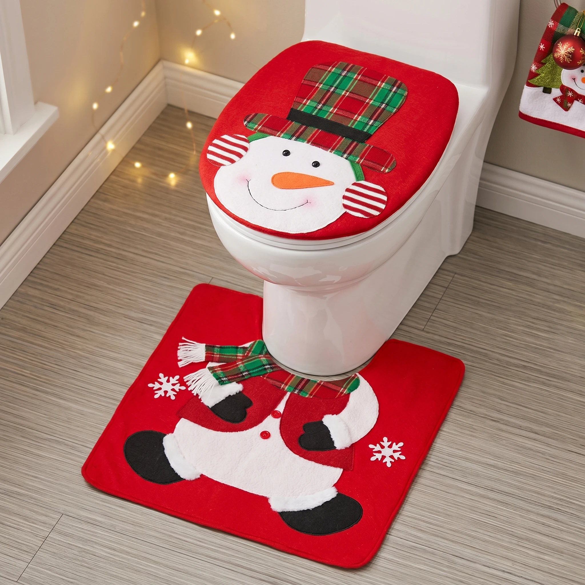 Faceless Santa Claus snowman deer toilet cover, household hotel Christmas toilet, Christmas decorations, toilet decoration