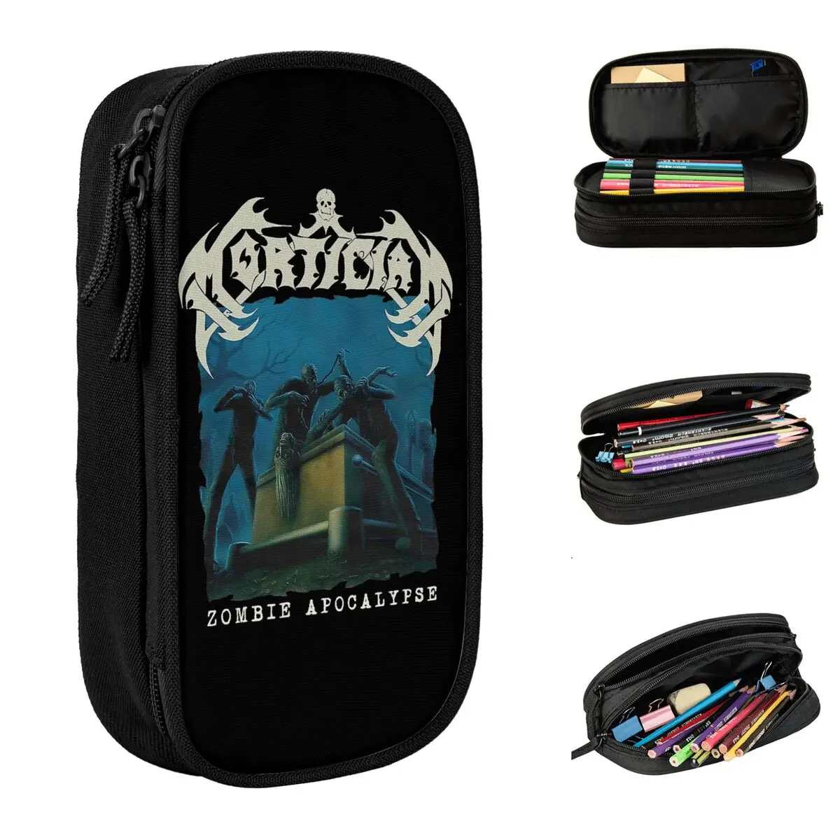 Mortician Heavy Metal Rock Band Pencil Cases Fun Pen Holder Bag Kids Large Storage Students School Zipper Pencilcases