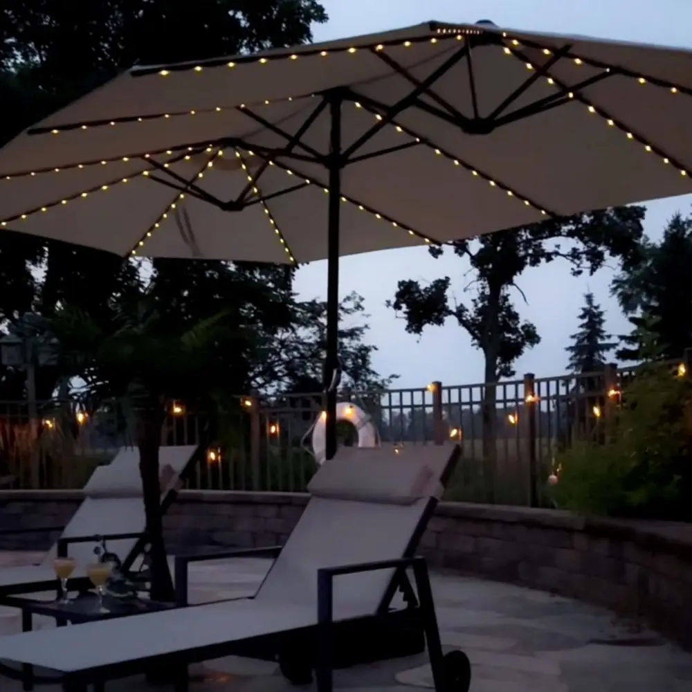 

Зонт для патио двусторонний, 4,5 м, с LED-подсветкой, ручным приводом и основанием, для улицы, террасы, пляжа и двора, цвет хаки