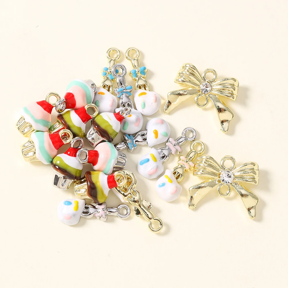 5 Stück Charms aus Emaille, süße Kawaii-Gabel- und Kuchenanhänger, Perlenanhänger für Halsketten, Ohrringe, DIY-Schmuckzubehör zum Selbermachen
