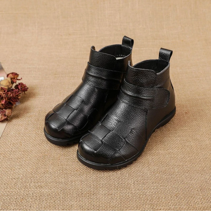 Winter Cotton Genuine Leather Wool Mother Shoes Short Boots First Layer Of Cowhide Ethnic Style Boots