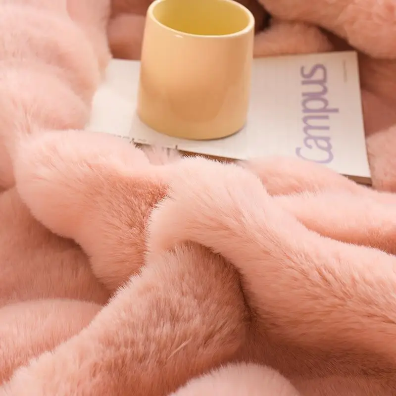  Winter Rabbit Fur Blanket Thick Double-Sided Velvet Bedroom Cover Blanket High-End Rabbit Hair Bedding Nap Blanket