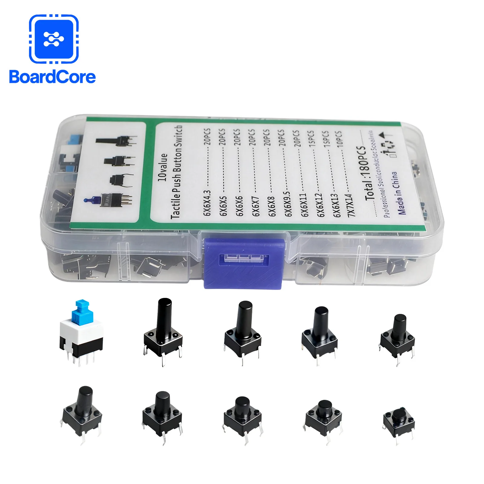 100-200PCS 10 Types DIP Tactile Switch Kit,6x6mm7x7mm Button Switches Assorted, Electronics Repair DIY Variety Pack in Box