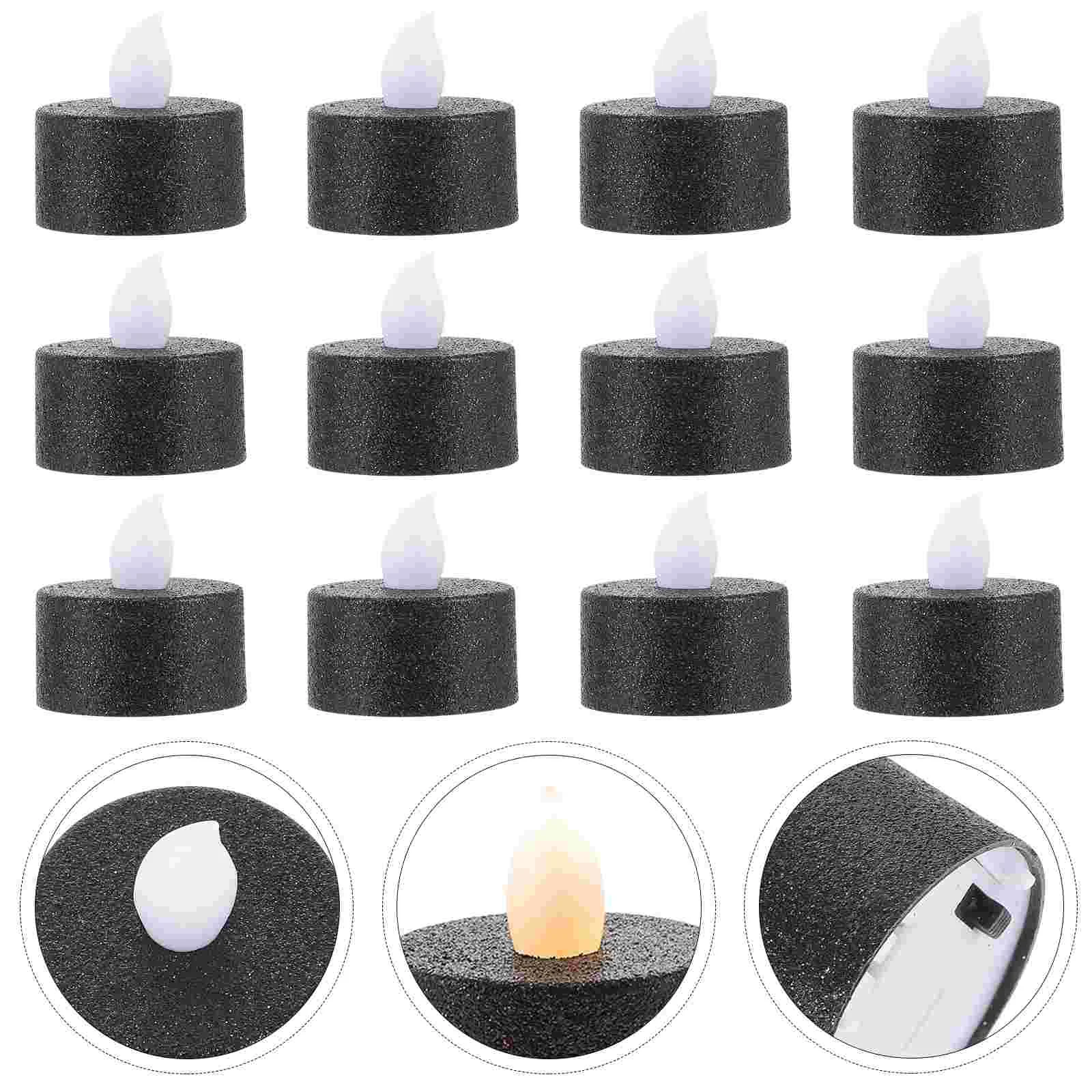 

12 Pcs Light Lights Lamp Flameless Tealight Candles Plastic Decorative Black