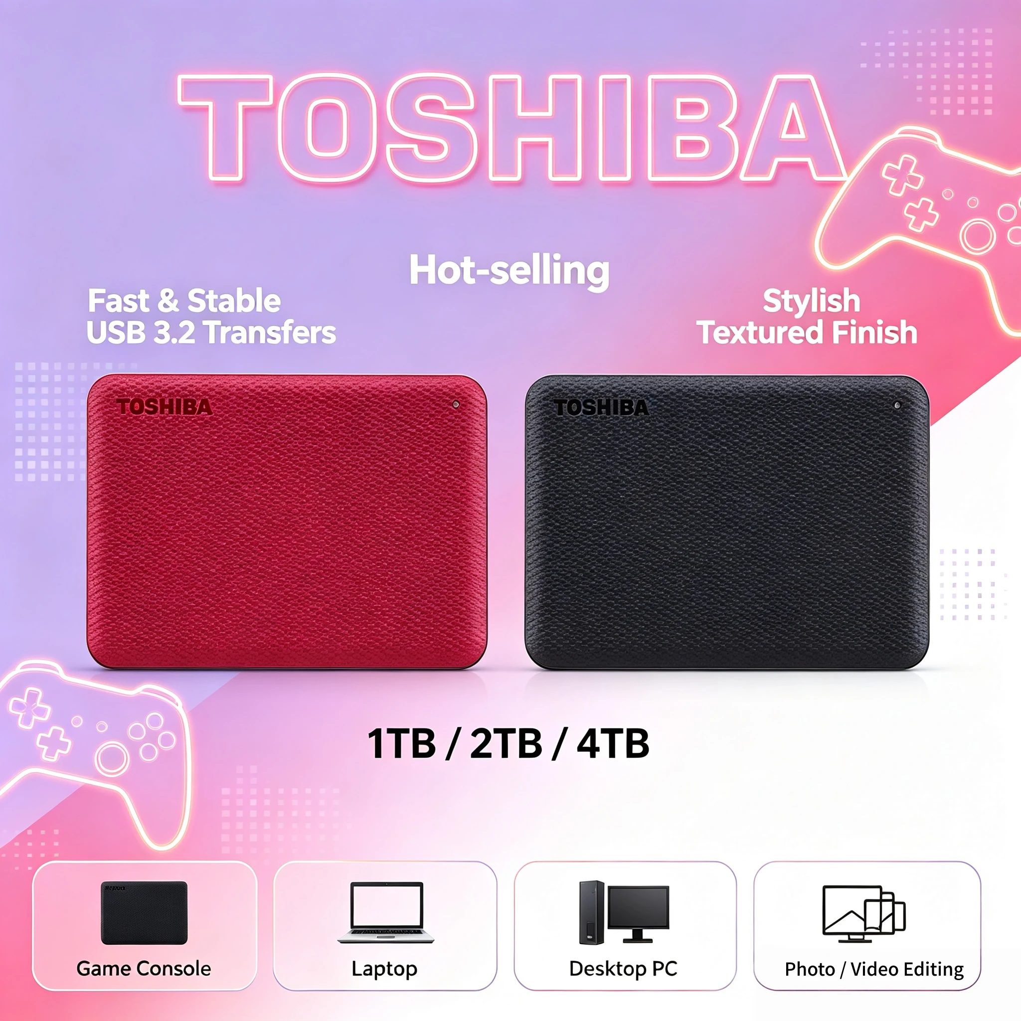 NEW External HDD Toshiba Canvio V10 Portable 4TB 2TB 1TB USB 30 25 Inch Hard Drive for Computer Laptop Storage Max Use System