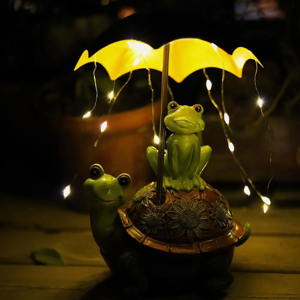 Turtle Frog Garden Statue with Solar LED Lights Animal Figurine Courtyard Decorative Light Waterproof Frog Sculpture Lamp