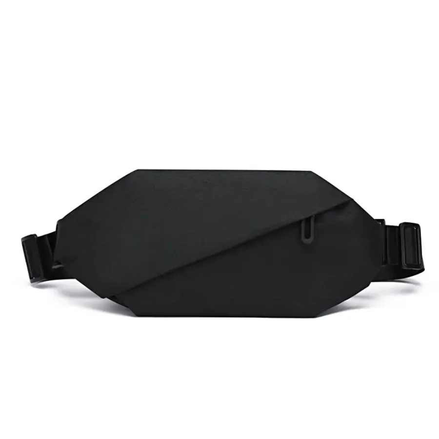 

Men casual sports waist bag, black nylon shoulder bag