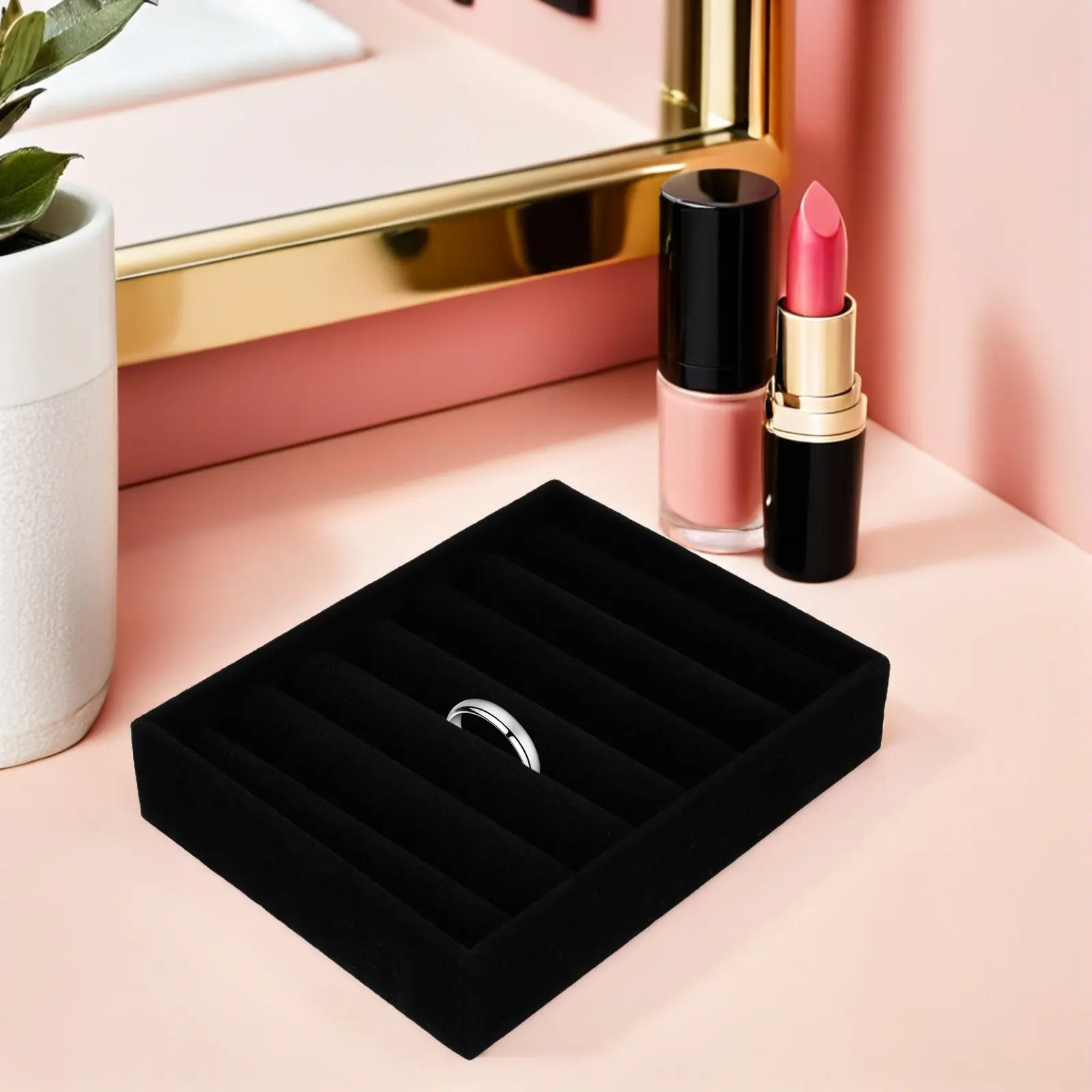 

2Pcs Ring Holder Tray Jewelry Organizer Display Stand Finish for Rings Earring Storage Vanity Tabletop Showcase Box