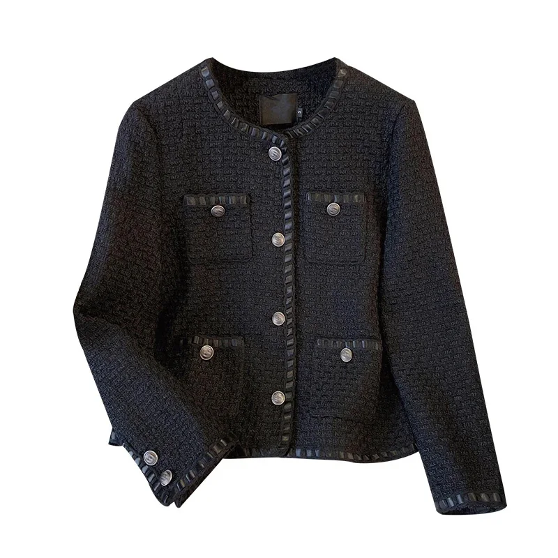 Chaqueta corta negra con fragancia para mujer, abrigo de Tweed, traje informal, novedad coreana, primavera y otoño, 2023