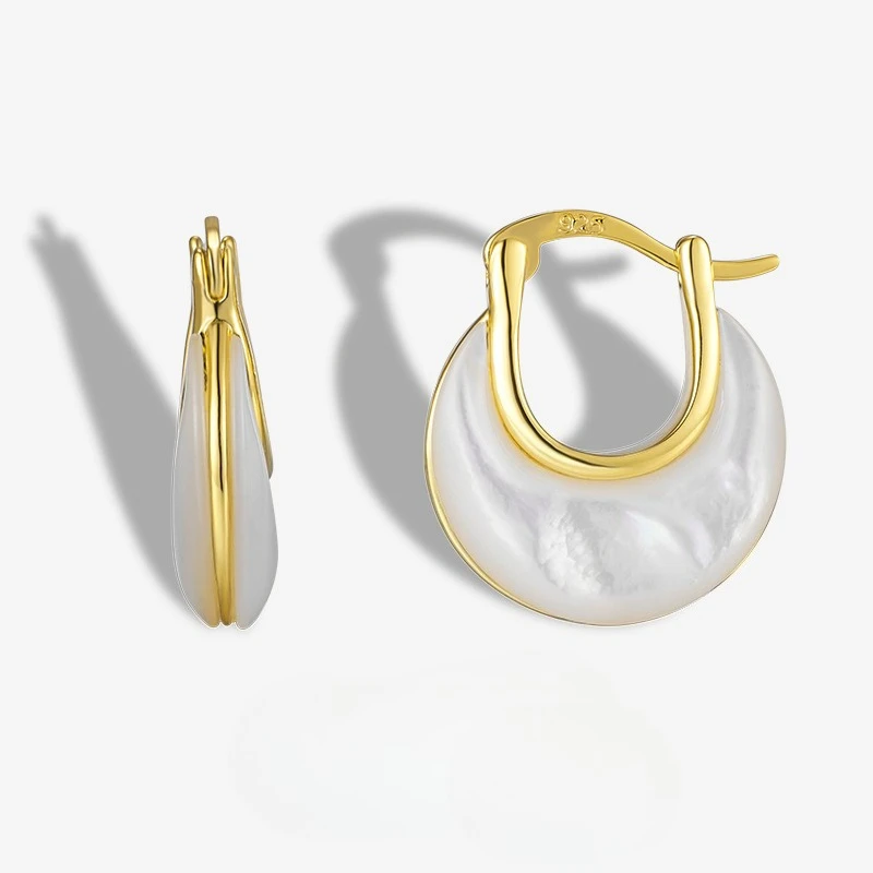 New S925 Silver French Flowing Double Sided Mother Shell Earrings Exquisite Personalized Ear Buckles Wedding Jewelry