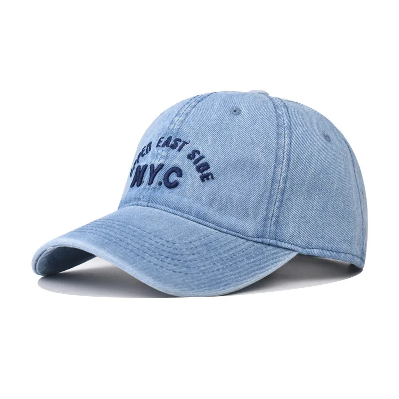 

Washed Vintage Denim NYC Letter Embroidered Baseball Cap Snapback Hat Versatile Trendy Unisex Four Seasons Dad Hat