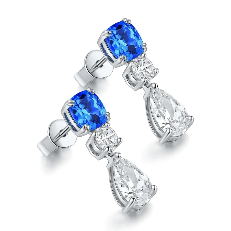 High Quality S925 Sterling Silver Lab Grown Cobalt Spinel Stud Earrings for Women Dainty Everyday Wear Elegant Gift Jewelry