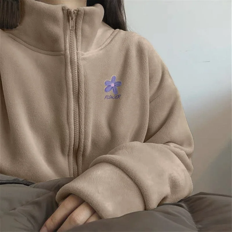 

Women's New Stitched Stand Collar Zipper Pocket Fashionable Solid Color Versatile Casual Long Sleeve Jackets