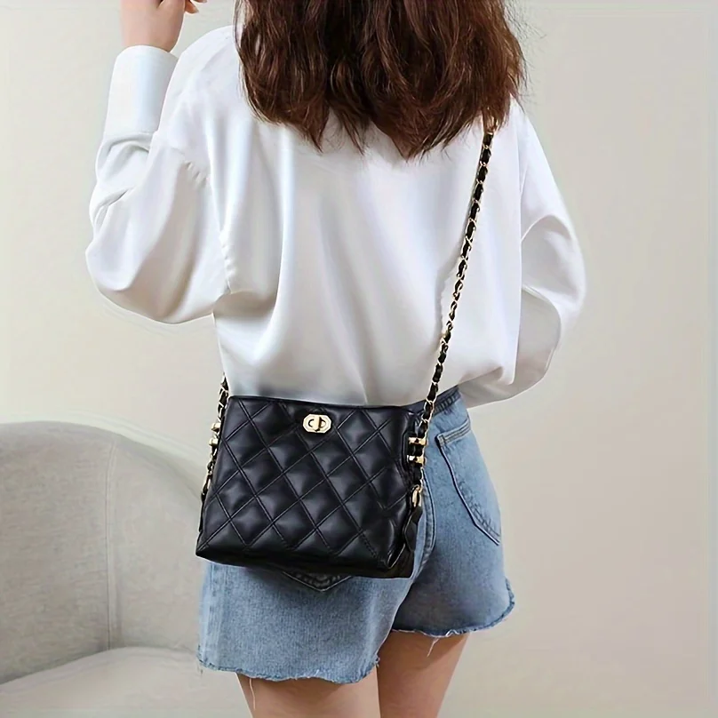 

Quilted Chain Shoulder Bag, Fashion PU Leather Casual Crossbody For Women