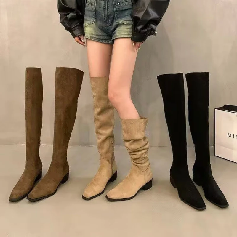 

2025 Fashionable and versatile high-quality Autumn Winter New Women's Boots Square Head Long Tube Boots Version High Boot