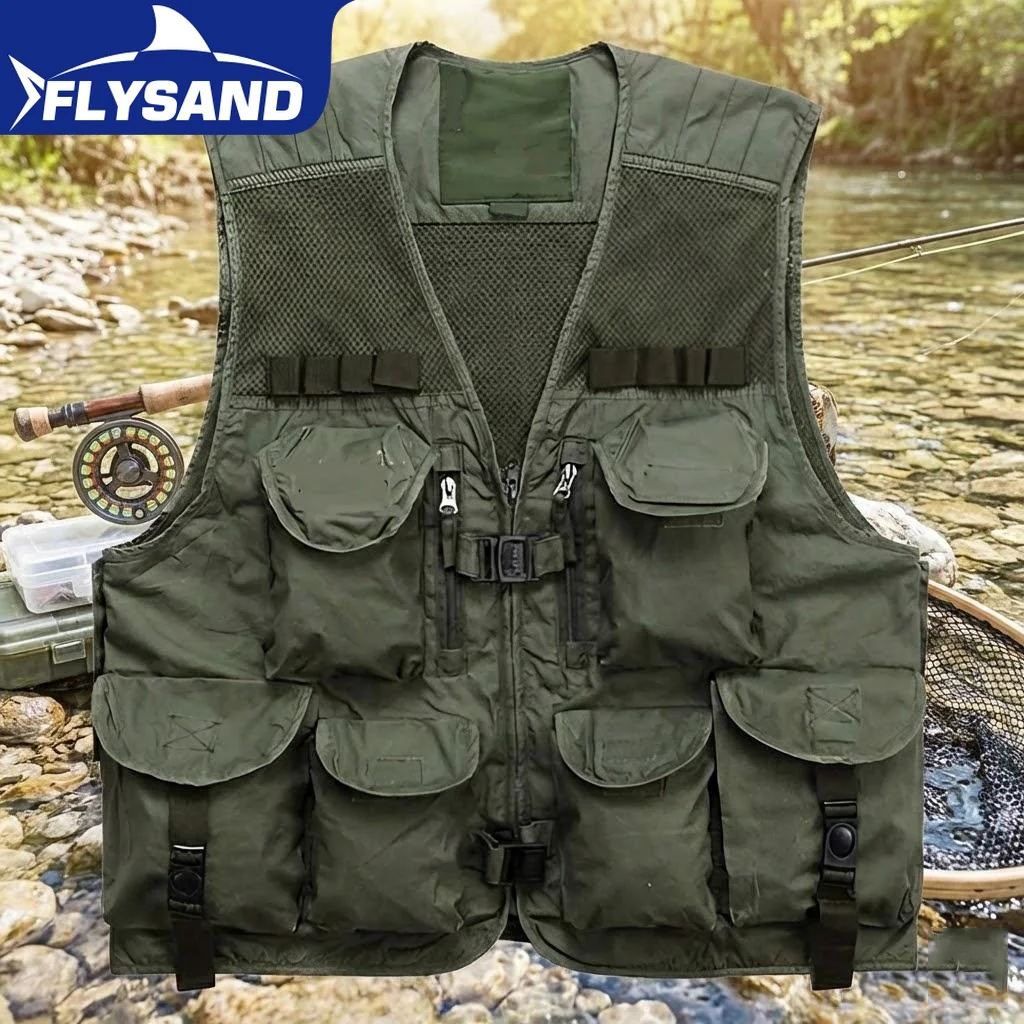 

Men Fishing Vest 10 Pockets Breathable Mesh Fabric Outdoor Fishing Hunting Gear High Quality Lightweight Durable Sports Apparel