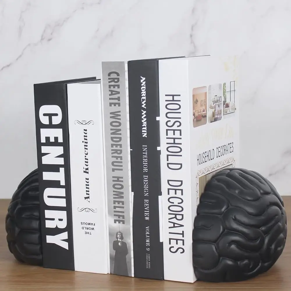 Bookends untuk Rak Buku Otak Resin Anti Selip Ujung Buku Dekoratif Desain Seni Abstrak Unik Rak Buku Sumbat Buku