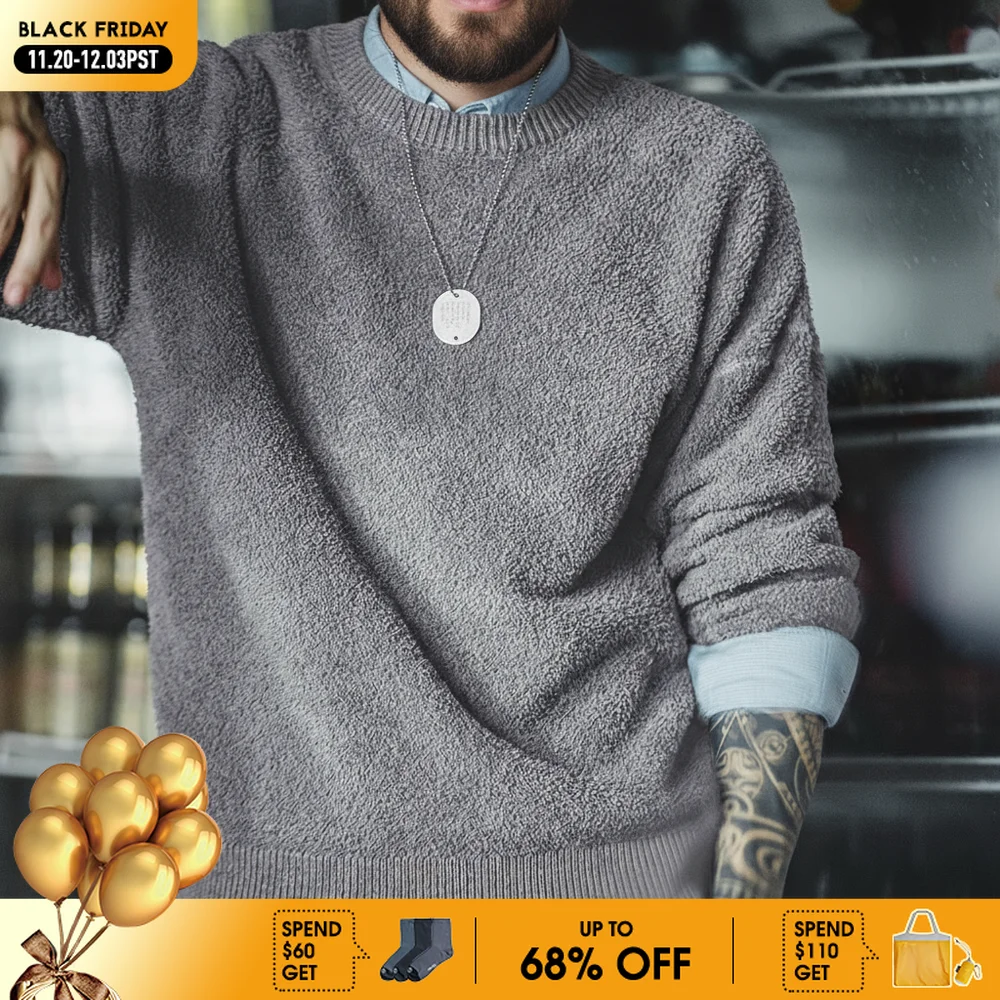 

Новый серый свитер Maden в стиле ретро с круглым вырезом, Теплый Универсальный пуловер с флисовой подкладкой для мужчин, свободные топы для осени и зимы