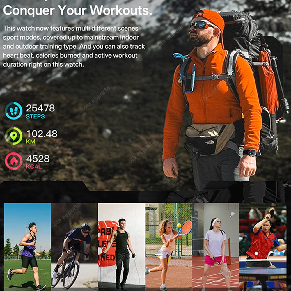 남자 스마트 시계 블루투스 통화 수면 심박수 건강 모니터 야외 LED 손전등 안드로이드 IOS에 대한 방수 스포츠 시계