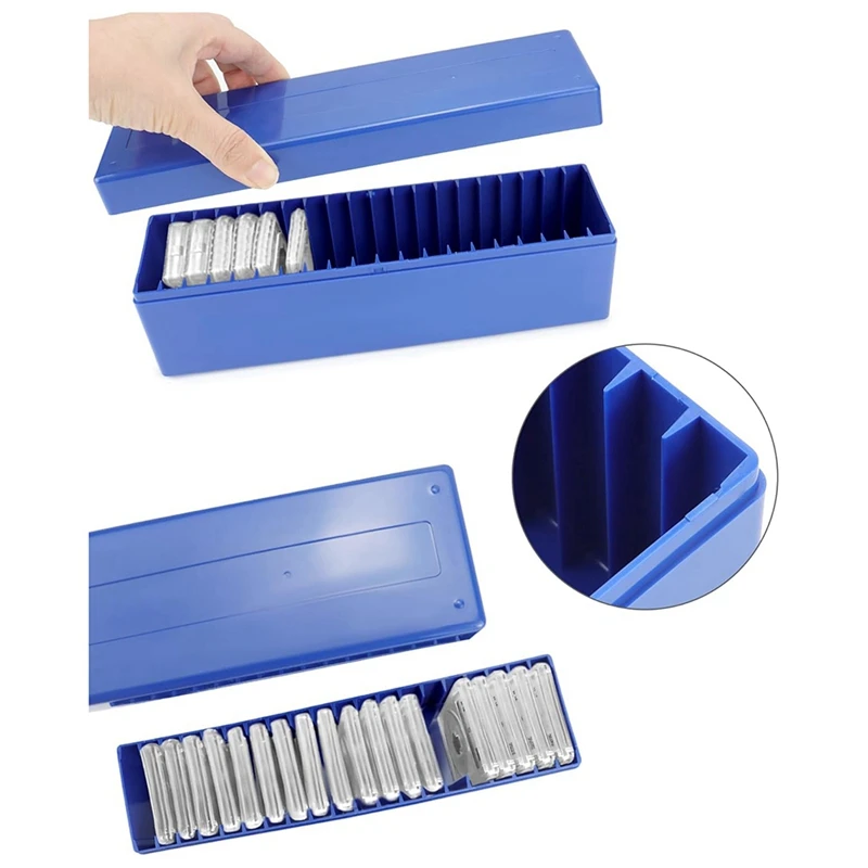 Caja de almacenamiento de monedas de plástico, 2 piezas, Compatible con 20 soportes de monedas de losa, para coleccionistas, azul