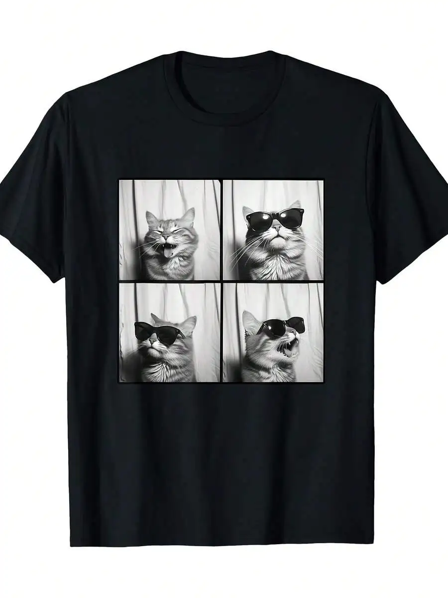 Funny Photo Booth Cat Selfie Photo Strip Cute Laughing Cat Lover T-Shirt - 220g