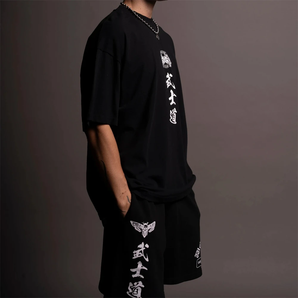 OKAMI WOLF OVERSIZED Men Cotton Shorts POST LOUNGE SWEAT SHORTS IN BLACK Casual Quarte Point Pant Joggers Gym Sports Sweatpants