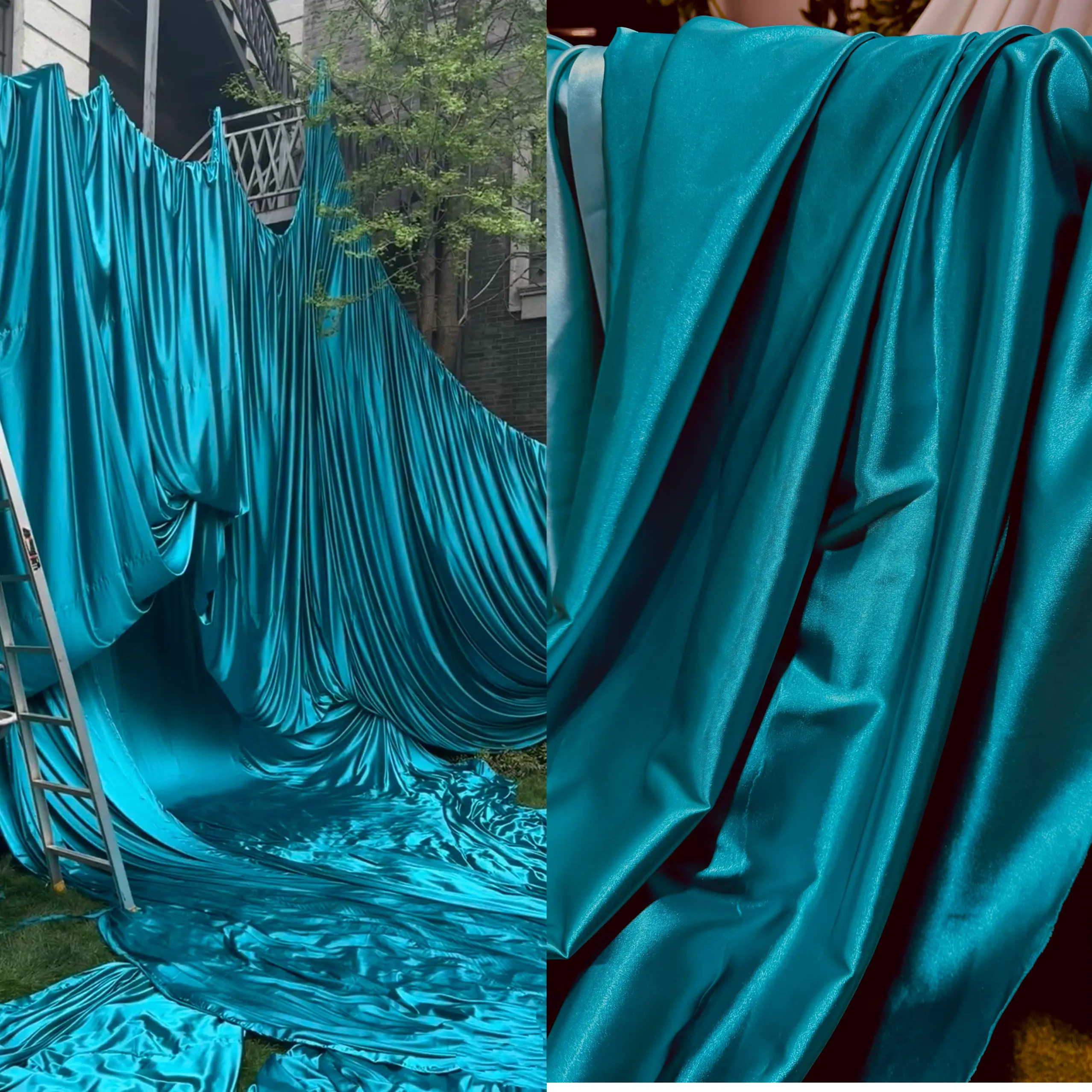 Blue Satin Cloth Glossy Mixed Fabric Draping for Wedding Background Cotton Curtain Voile Ceiling Fabric