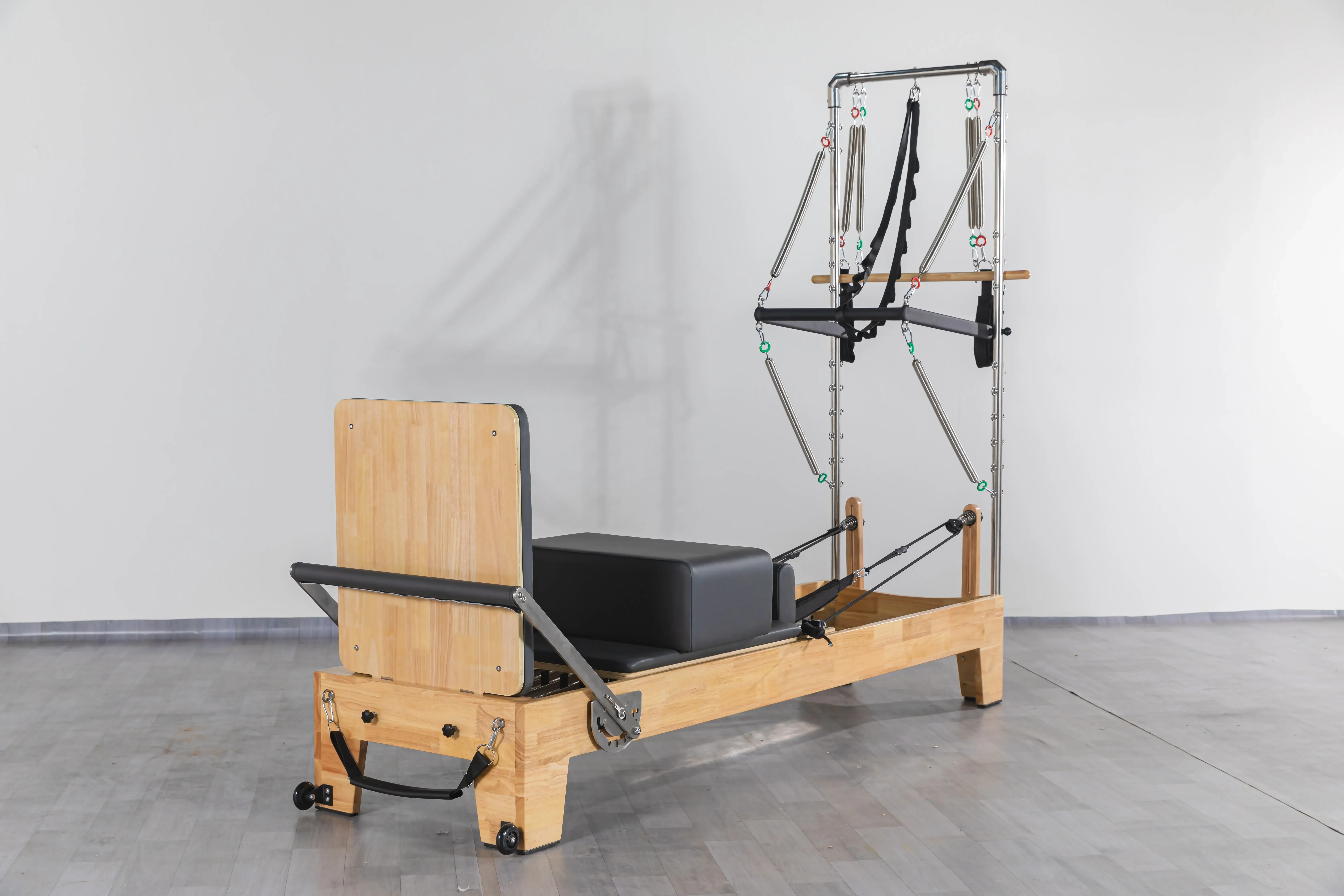 Wood reformer tower  with 8 springs roll down bar  studio clinical with tower  reformer half trapeze