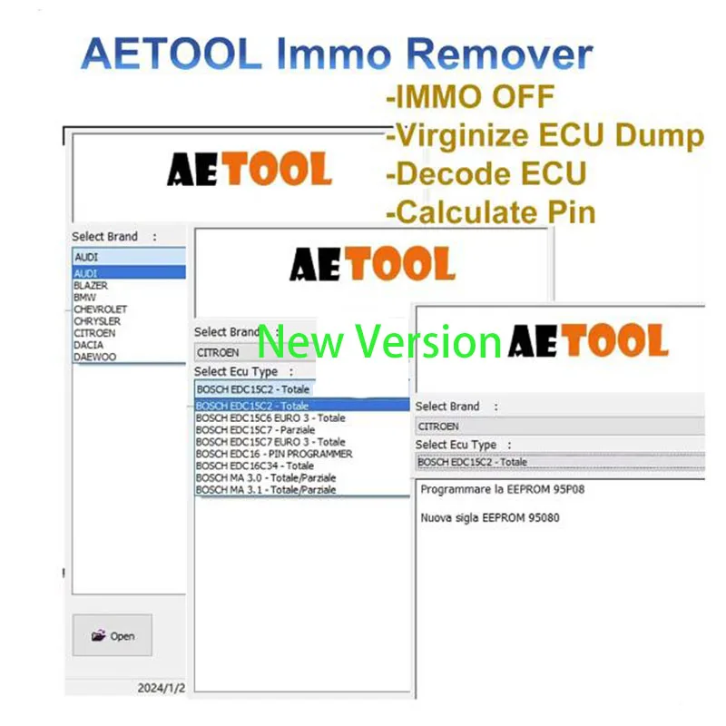 2024 AETOOL IMMO REMOVER V1.3 AETOOL Immo Eeprom Off Software Virginize ECU Dump Decode ECU Calculate PIN Virgin/IMMO Remover