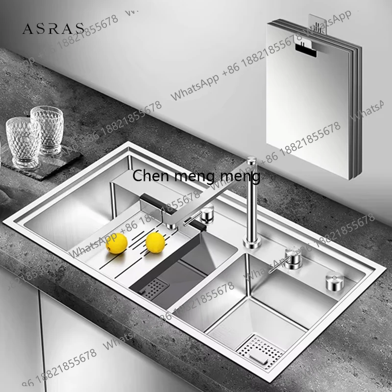 

Hidden Three Cover Island kitchen Sink 304 Stainless Steel 4mm Thickness Handmade Brushed Large Size kitchen Double Sinks