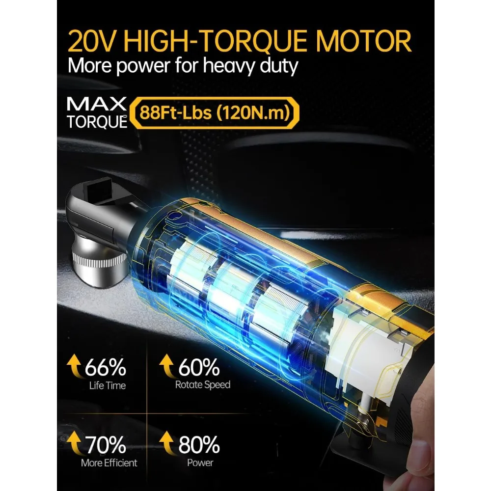3/8-Zoll-Akku-Ratschenschlüssel, 88 Fuß langes Drehmoment, 0–400 U/min, variable Geschwindigkeit, 7 Steckdosen und Adapter im Lieferumfang enthalten